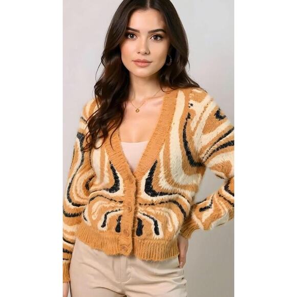 ALTAR'D STATE Women's Fuzzy Cropped Cardigan Size M - Picture 1 of 7